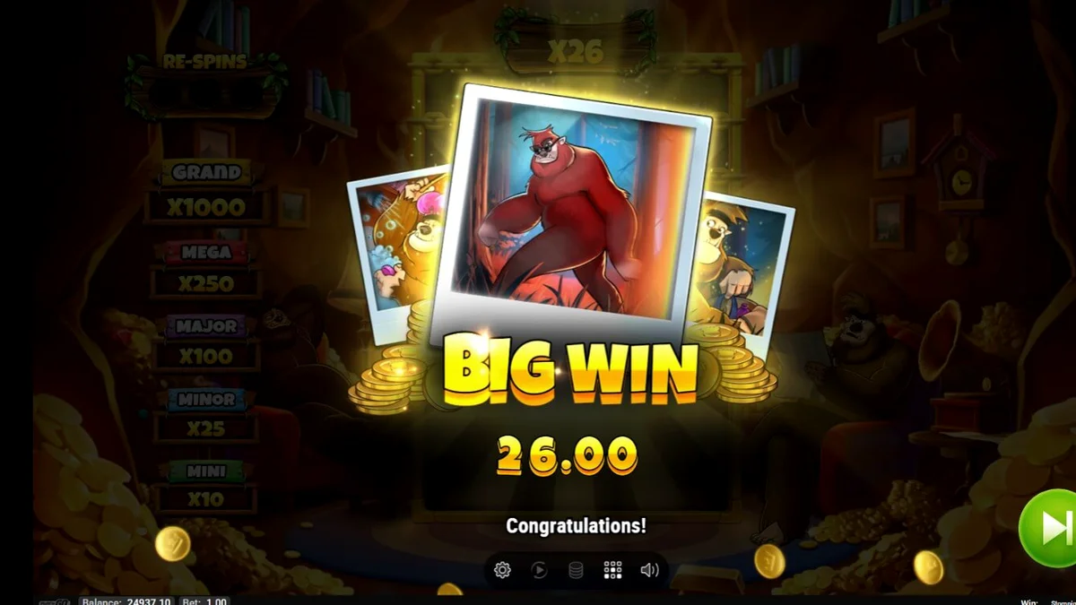 Jack Tracker dan dua yeti dalam slot Stompin’ Gold GO Collect